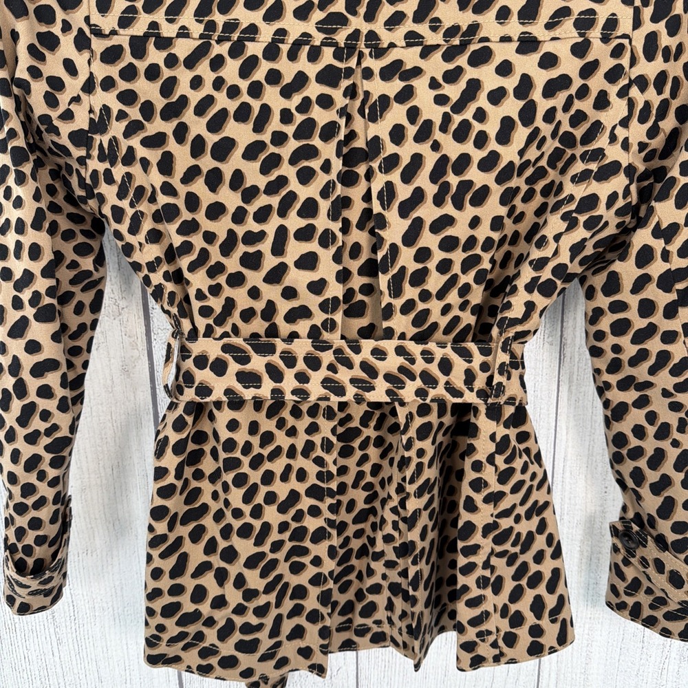 Ann Taylor Jacket Womens 6 Black Tan Cheetah Leopard Animal Print Belted Coat - Picture 14 of 14